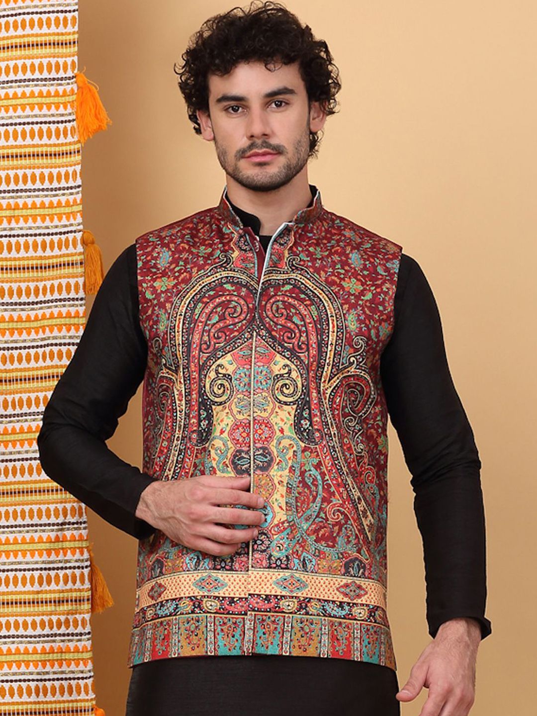 KRAFT INDIA LUXE Men Paisley Printed Woven Nehru Jackets
