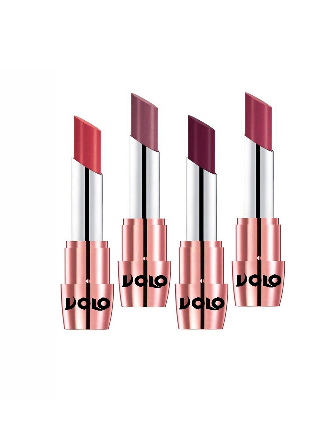 VOLO Set Of 4 Creme Matte Lipsticks - 3.5 g Each - Plum-Peach-Wine-Rose Pink