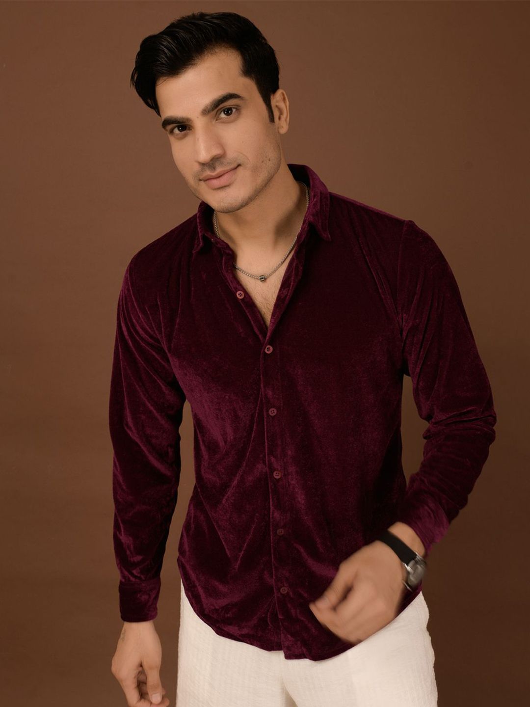 BAESD Men Standard Spread Collar Solid Casual Shirt