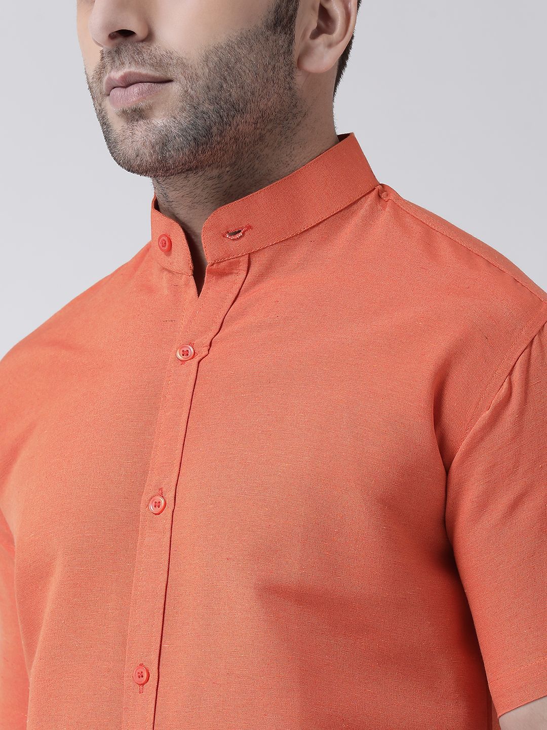 Buy KLOSET BY RIAG Men Classic Band Collar Solid Cotton Casual