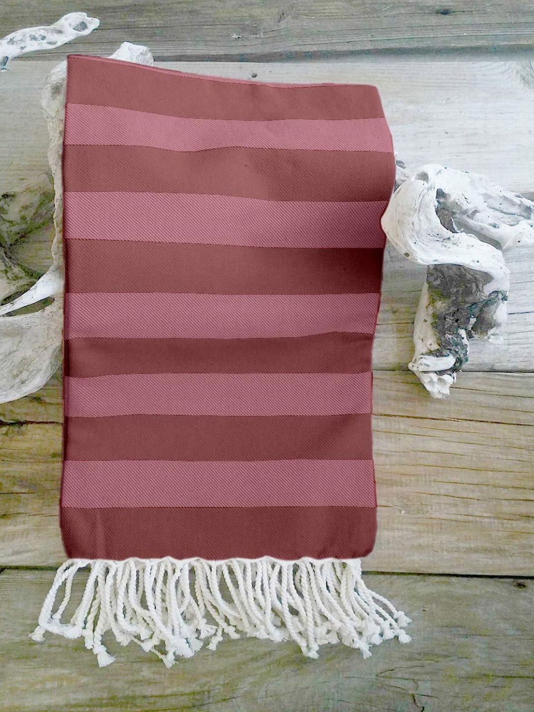 Lushomes Red & White Striped Cotton 300 GSM Bath Towel