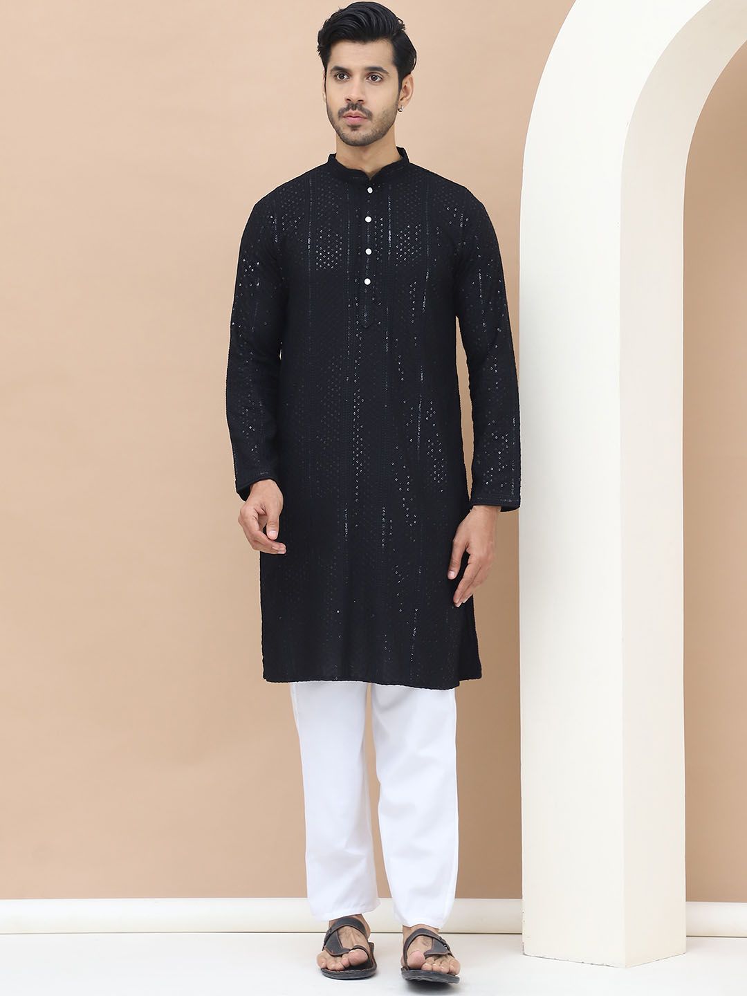 TAG 7 Floral Embellished Sequinned Straight Kurta