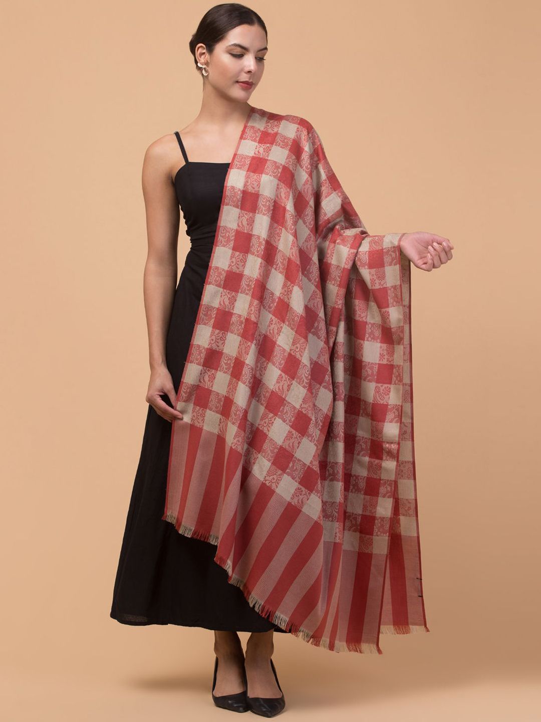 Tweedle Checked Woven Design Acrylic Reversible Shawl
