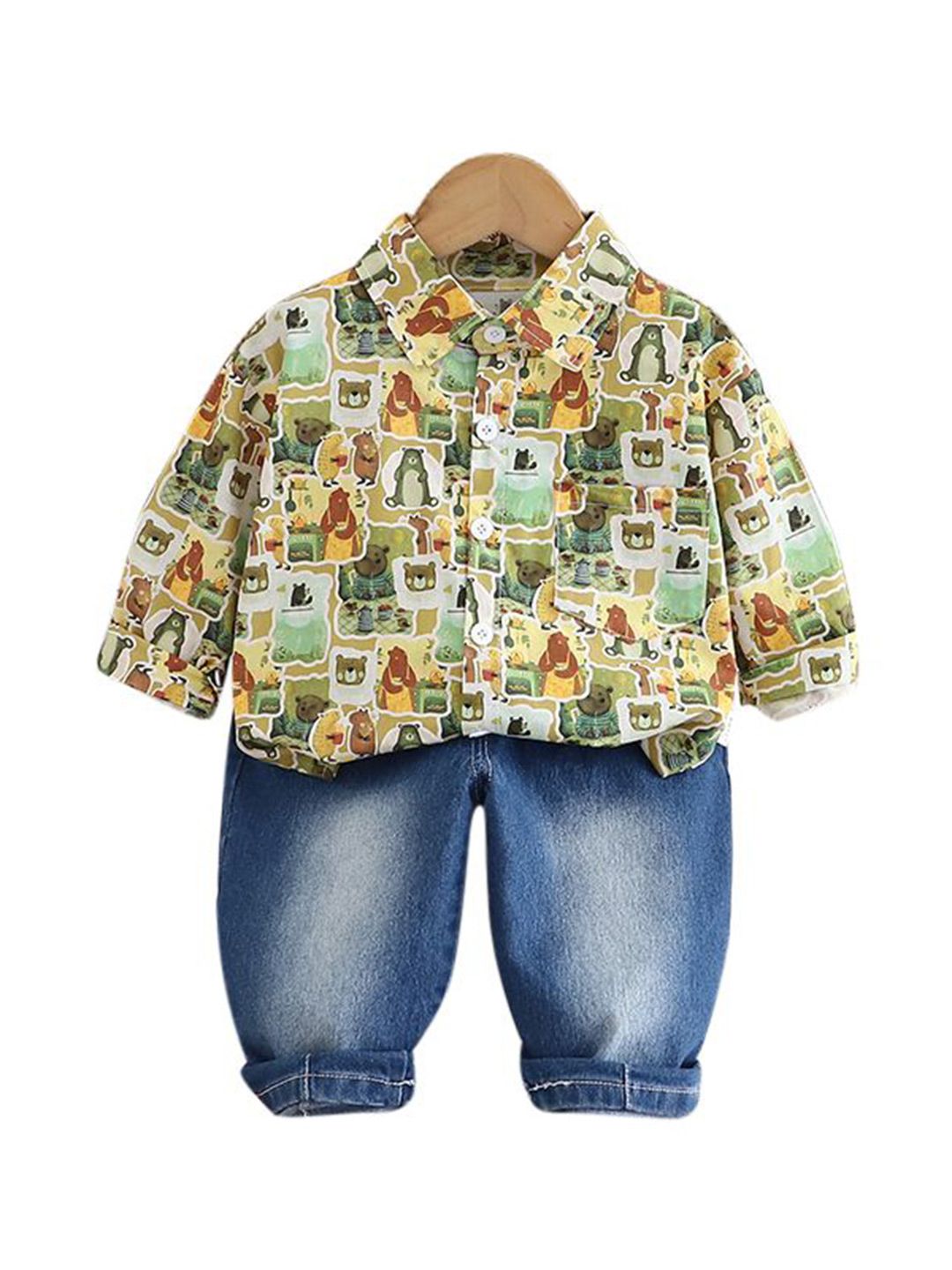 StyleCast x Revolte Kids Green & Blue Printed Pure Cotton Shirt with Capris