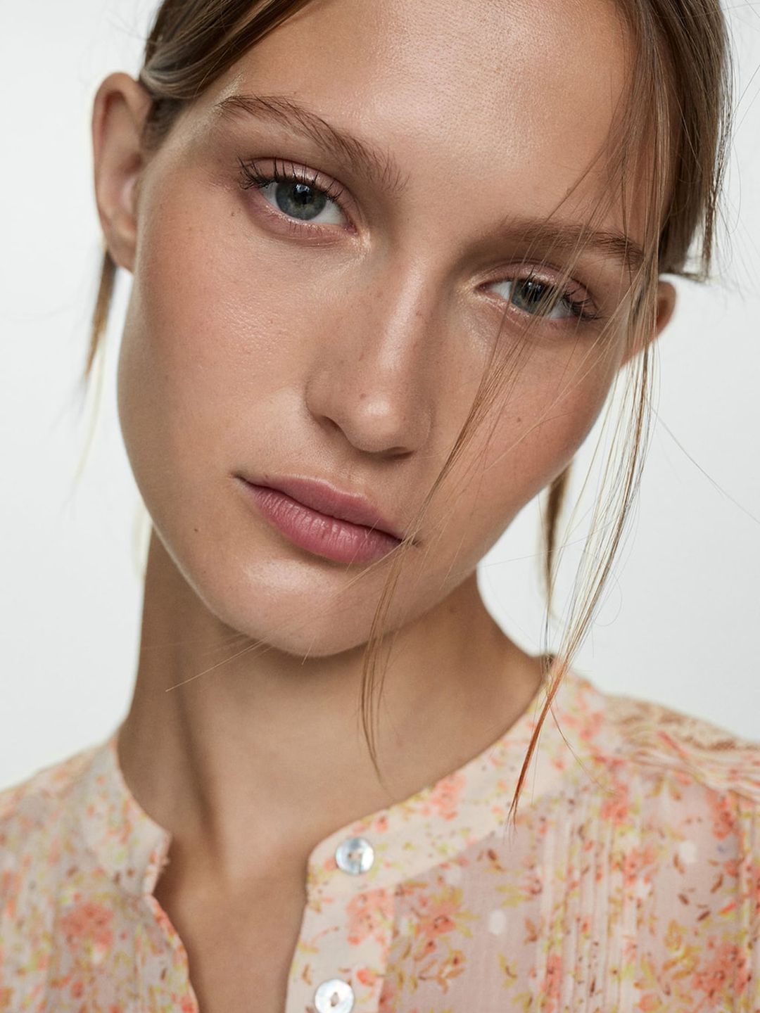 Floral Print Semi Sheer Dobby Shirt Style Top
