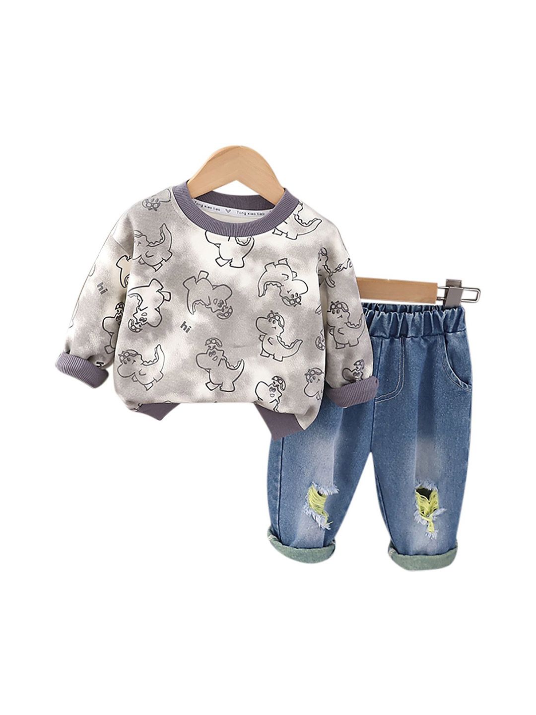 StyleCast x Revolte Kids Printed Pure Cotton Sweatshirt with Trousers