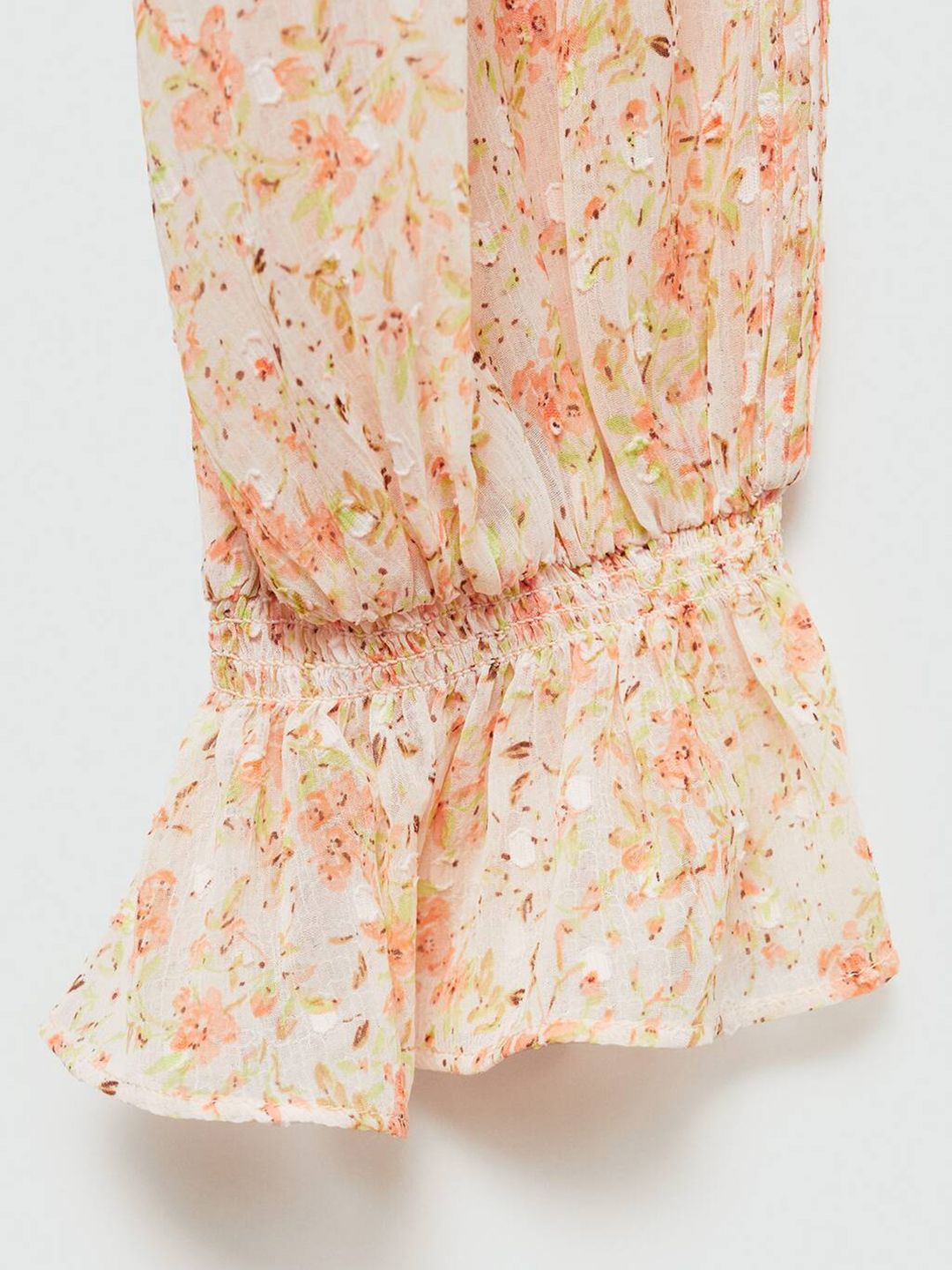 Floral Print Semi Sheer Dobby Shirt Style Top