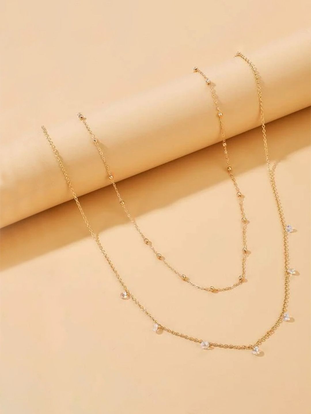 Fabme Gold-toned Stone-Studded Layered Waist-Chain