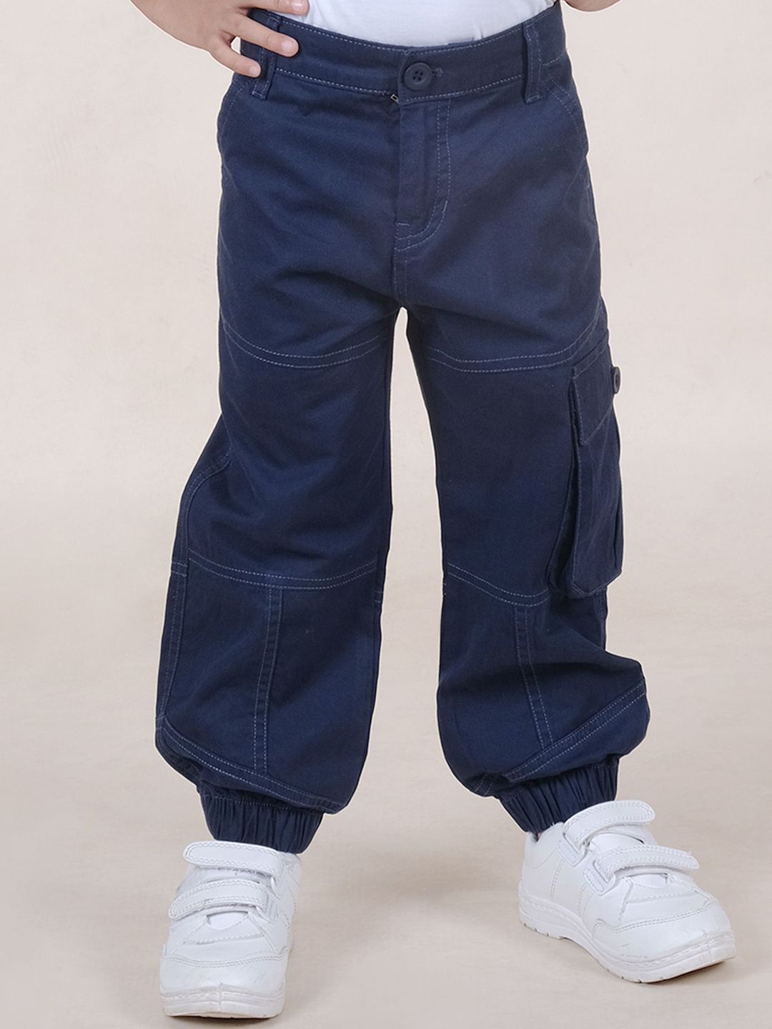 KiddoPanti Solid Cotton Boys Smart Cargos Trousers
