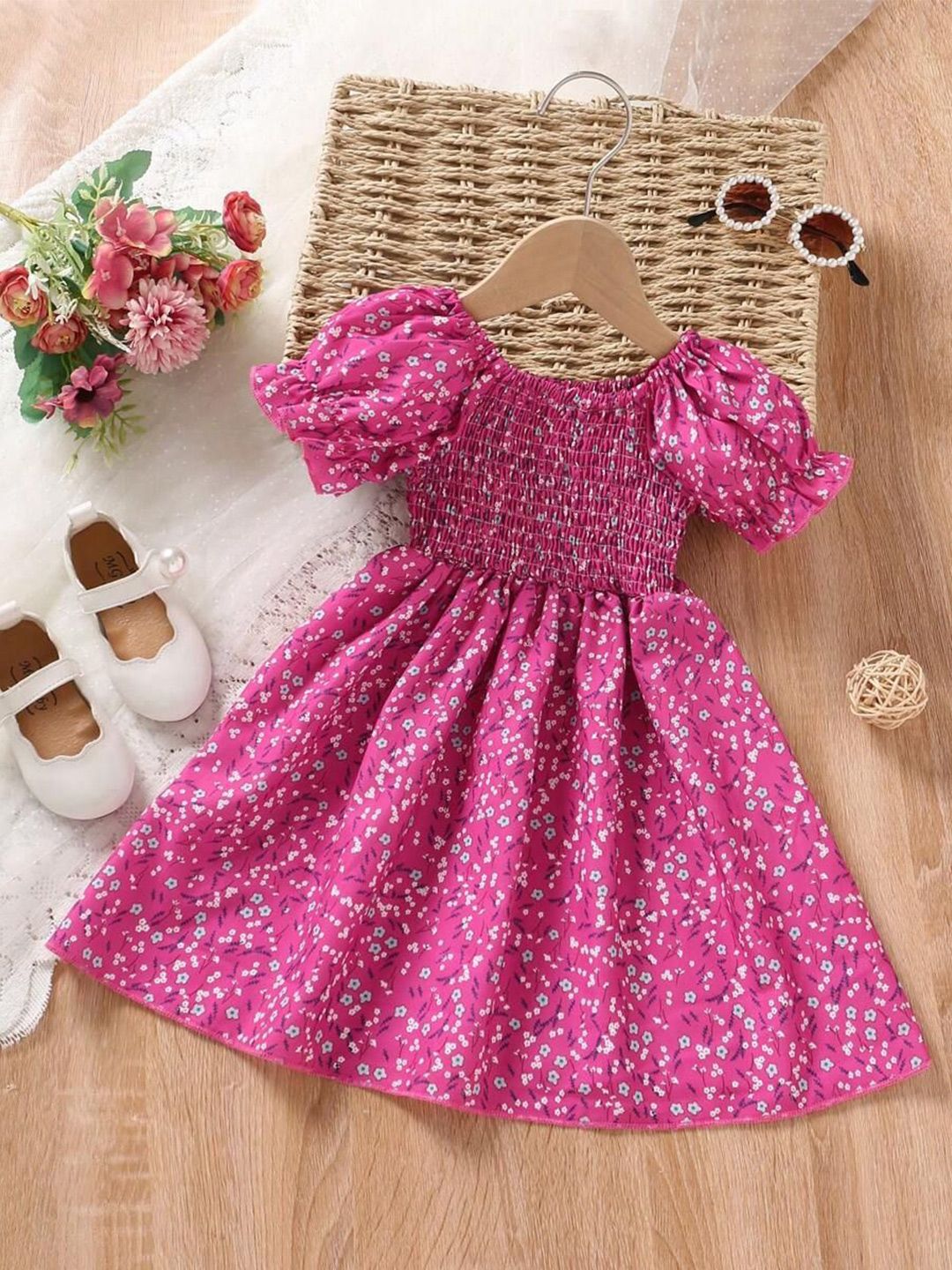 Buy BAESD Girls Floral Printed Smocked Fit & Flare Midi Dress - Dresses for  Girls 34769509 | Myntra
