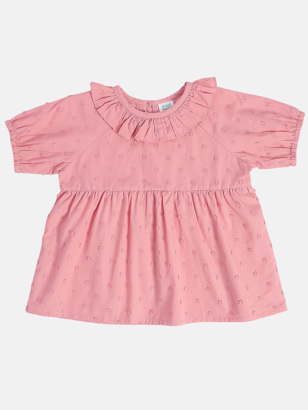 MINI KLUB Girls Self Design Round Neck Cotton Top