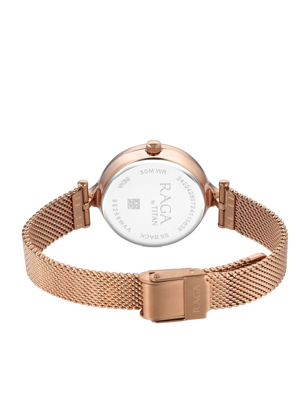 Brass Embellished Dial & Stainless Steel Bracelet Style Straps Analogue Watch 95268WM01