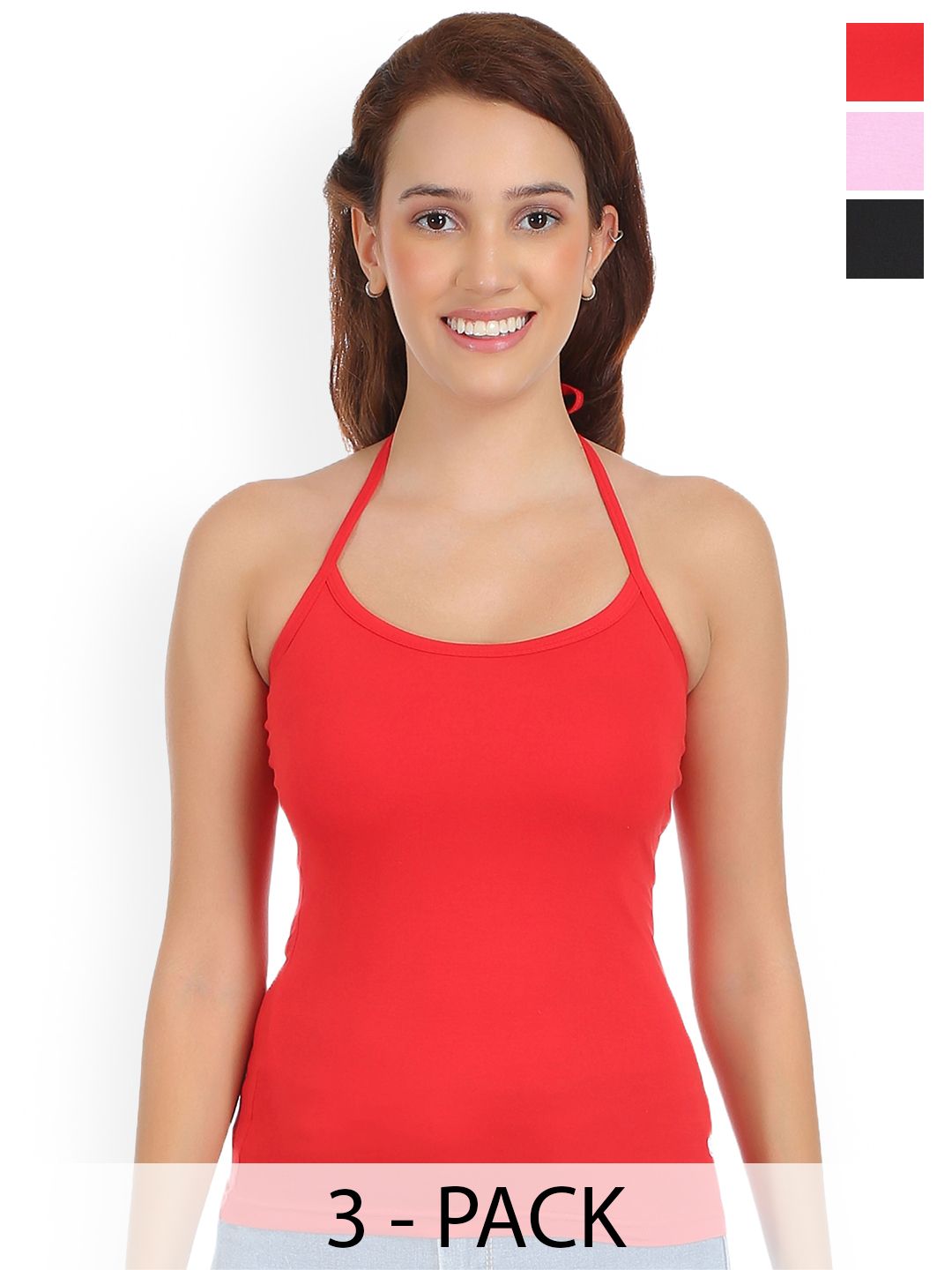 SELFCARE Women Pack Of 3 Cotton Halter Neck Camisoles