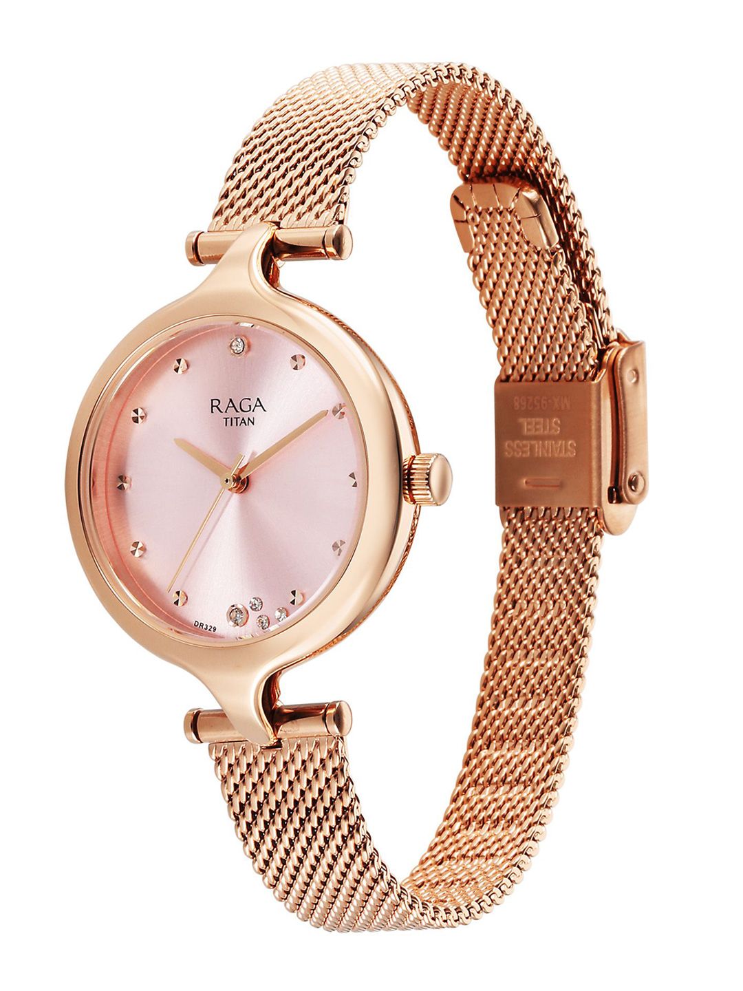 Brass Embellished Dial & Stainless Steel Bracelet Style Straps Analogue Watch 95268WM01