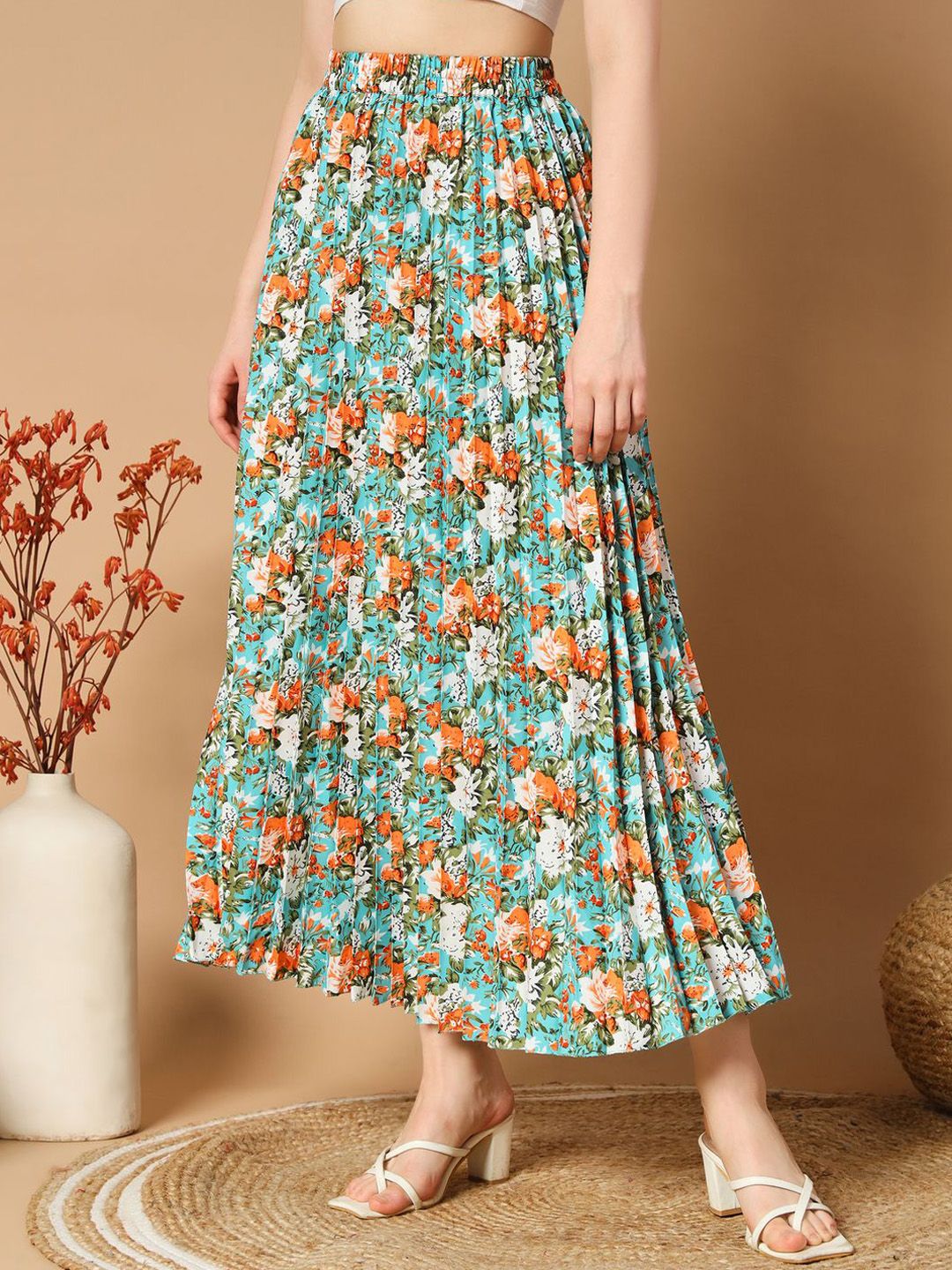 Buy ZWERLON Women Floral Printed Accordion Pleated A-Line Maxi