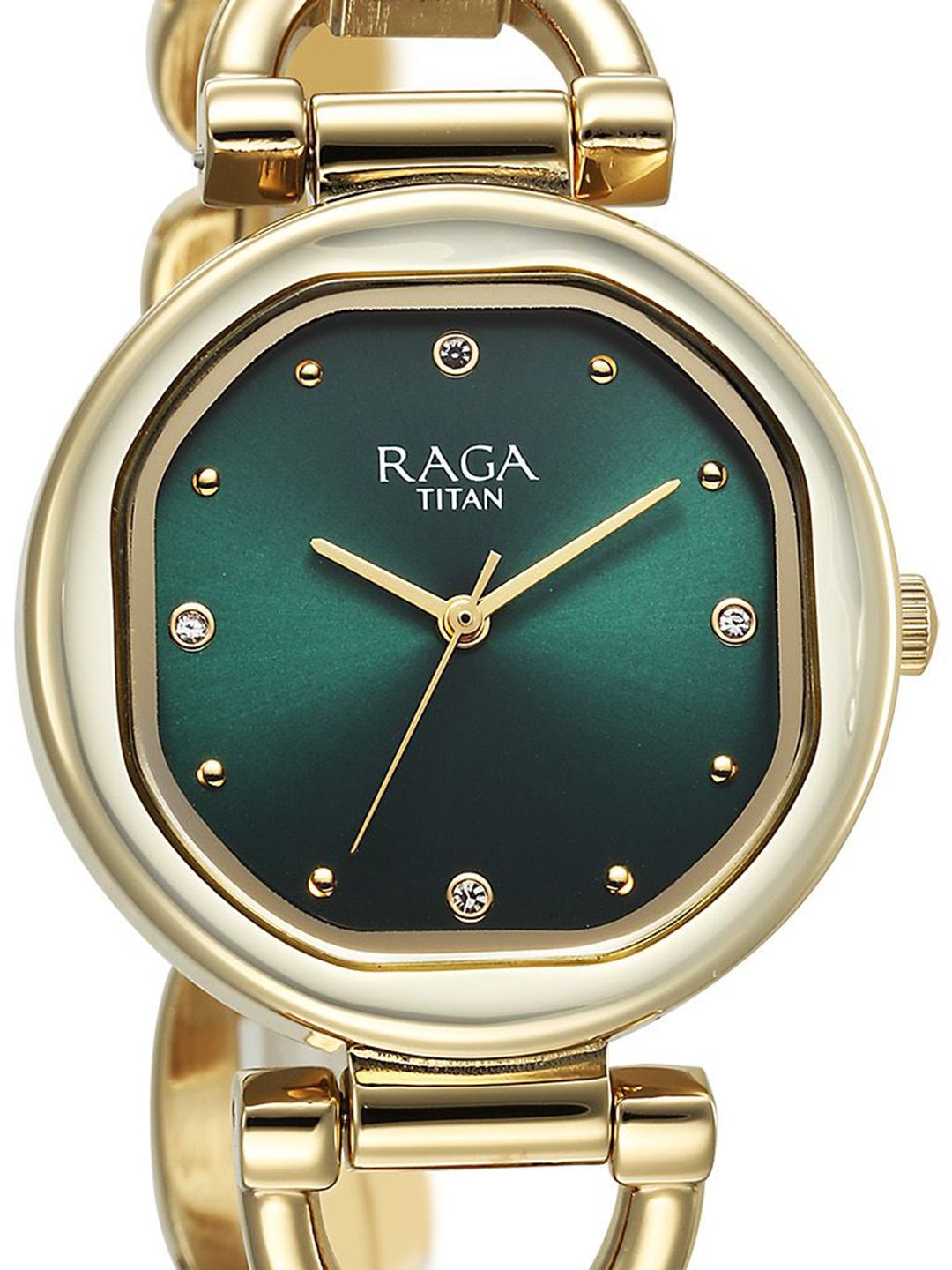 Brass Embellished Dial & Stainless Steel Bracelet Style Straps Analogue Watch 95301YM01