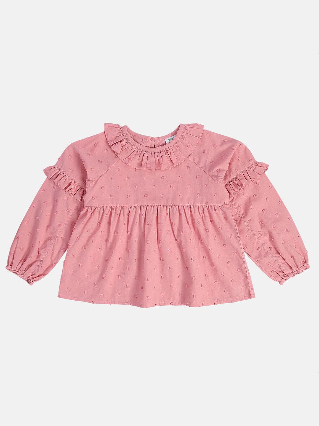 MINI KLUB Girls Self Design Round Neck Cotton Top