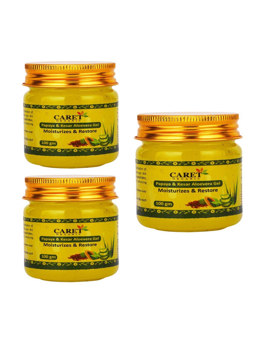 CARET ORGANIC Set Of 3 Papaya & Kesar Aloevera Gel - 100 g Each