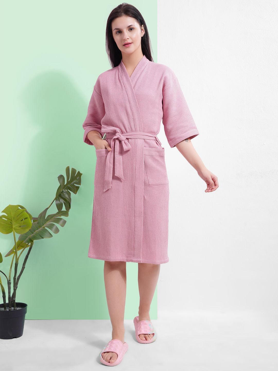 HotGown Pink Cotton  Waffle Rep Bath Robe