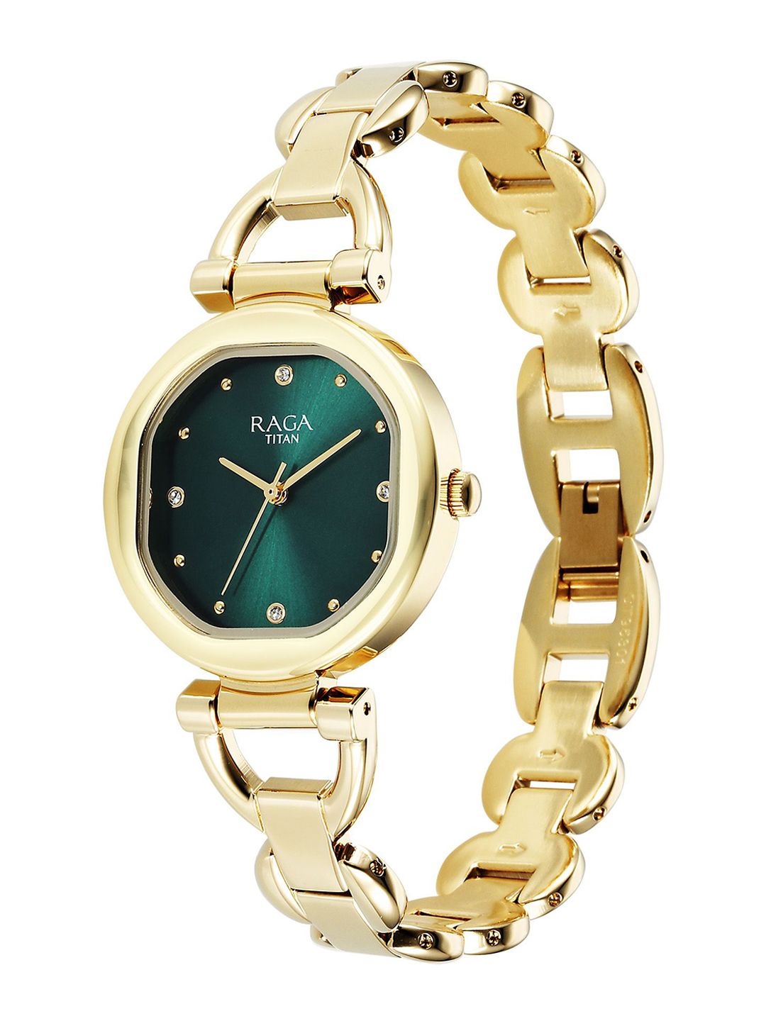 Brass Embellished Dial & Stainless Steel Bracelet Style Straps Analogue Watch 95301YM01