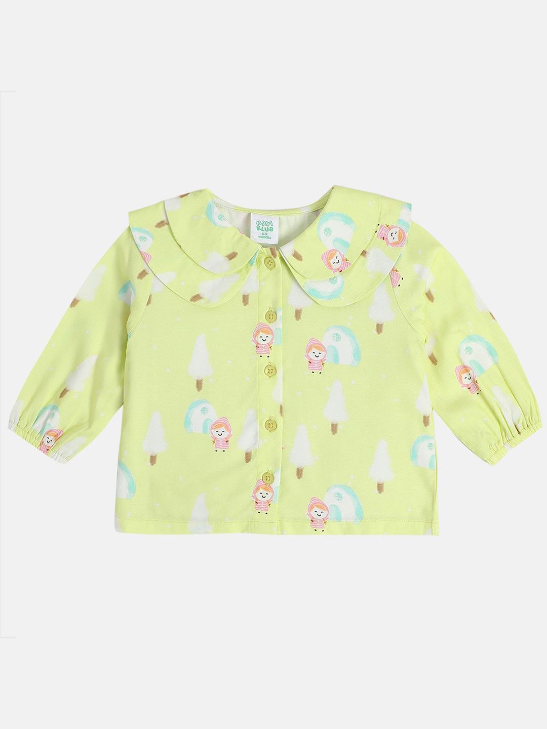 MINI KLUB Girls Conversational Printed Peter Pan Collar Top