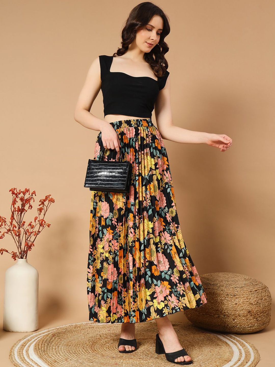 Buy ZWERLON Women Floral Printed Accordion Pleated A-Line Maxi