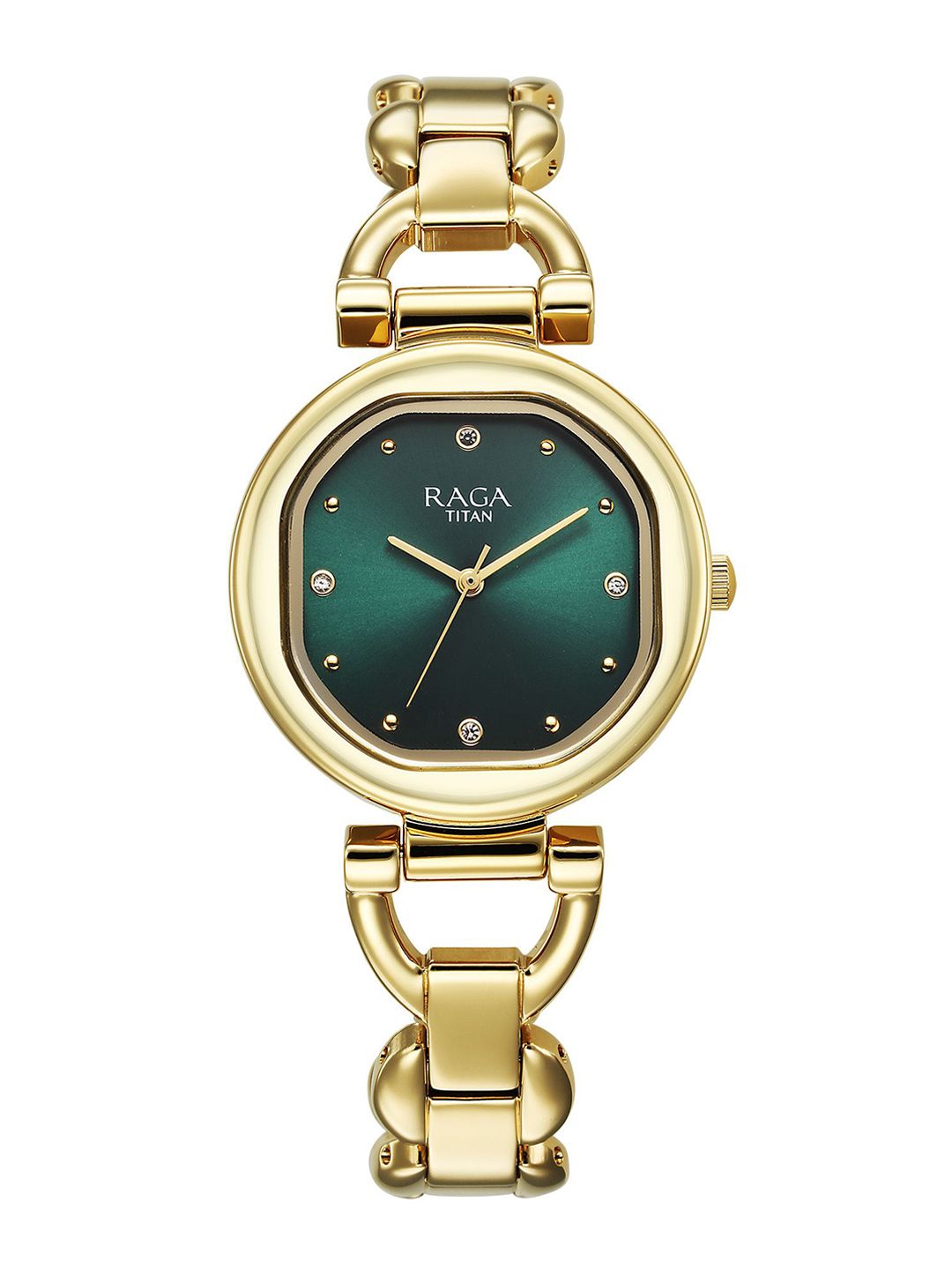 Brass Embellished Dial & Stainless Steel Bracelet Style Straps Analogue Watch 95301YM01