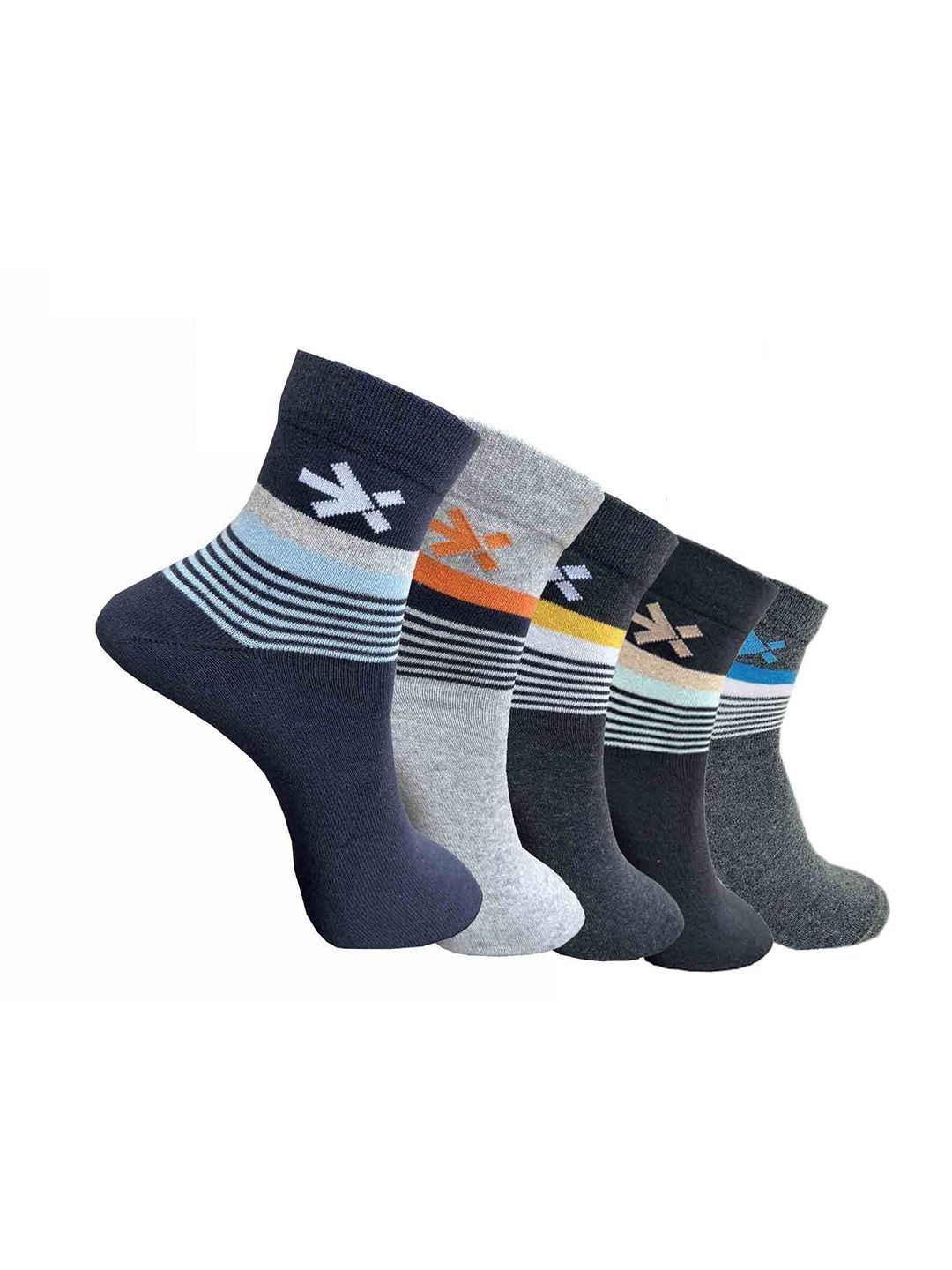 HRX by Hrithik Roshan Pack Of 5 Striped Cotton Ankle Length Socks