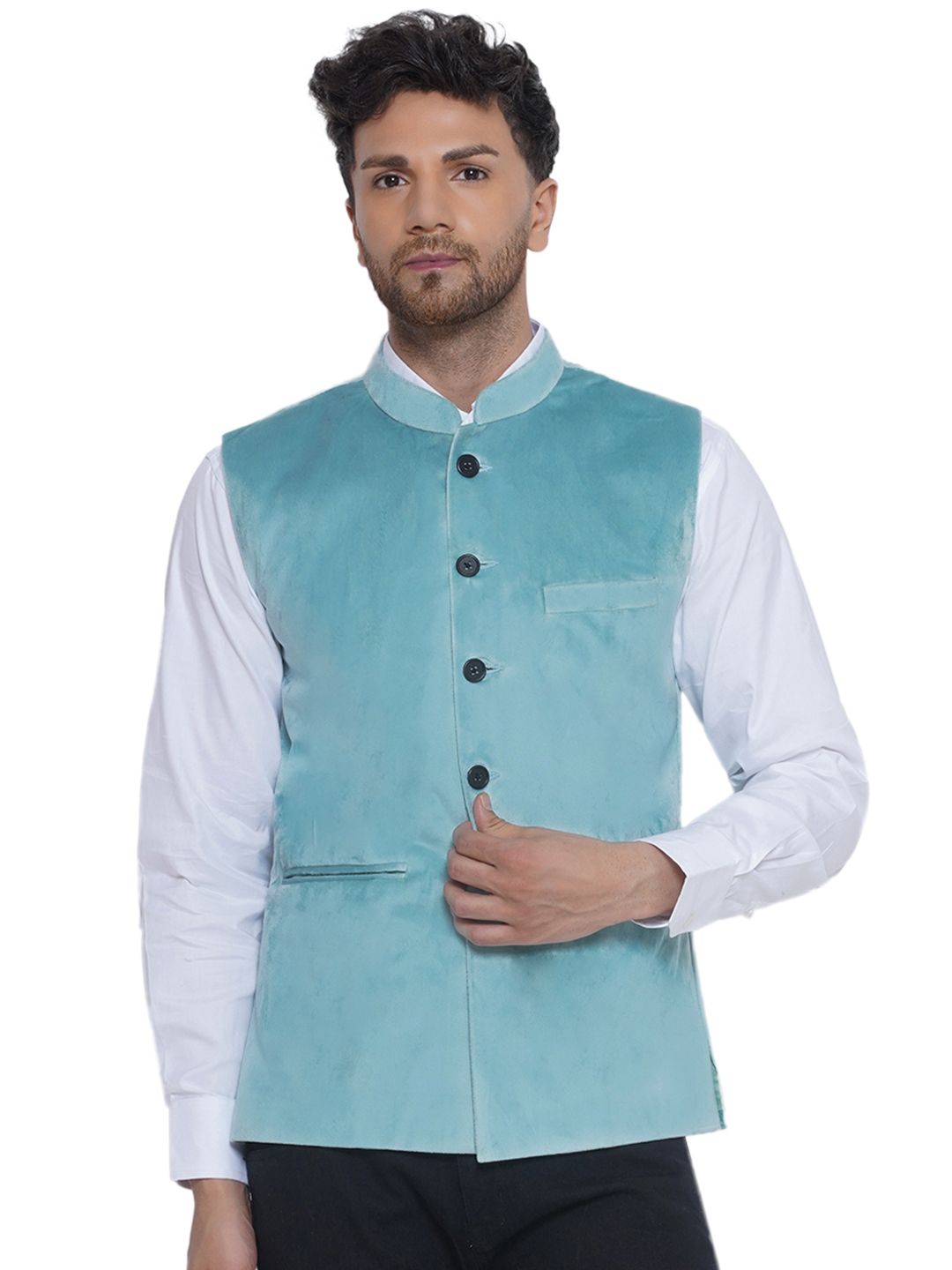 VEERA PARIDHAAN Men Woven Velvet Nehru Jacket