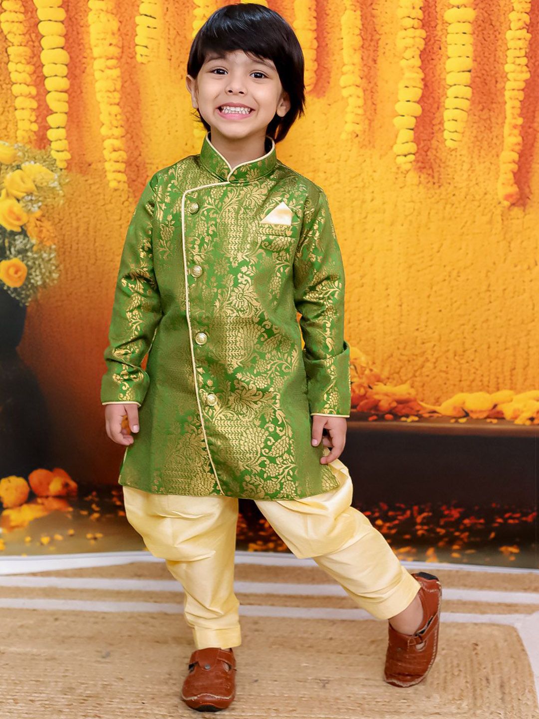 BownBee Boys Jacquard Full Sleeve Sherwani Set