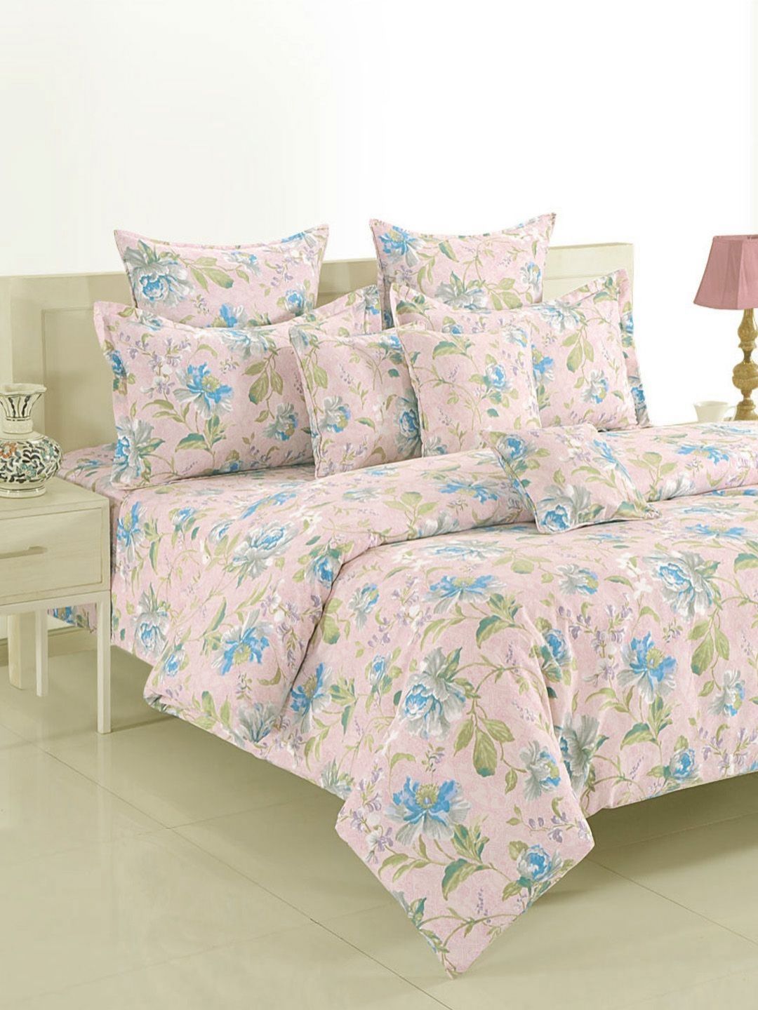 SWAYAM SWAYAM Pink Floral Cotton 140 TC Queen Bedsheet with 2 Pillow Covers-90 x 100 inches