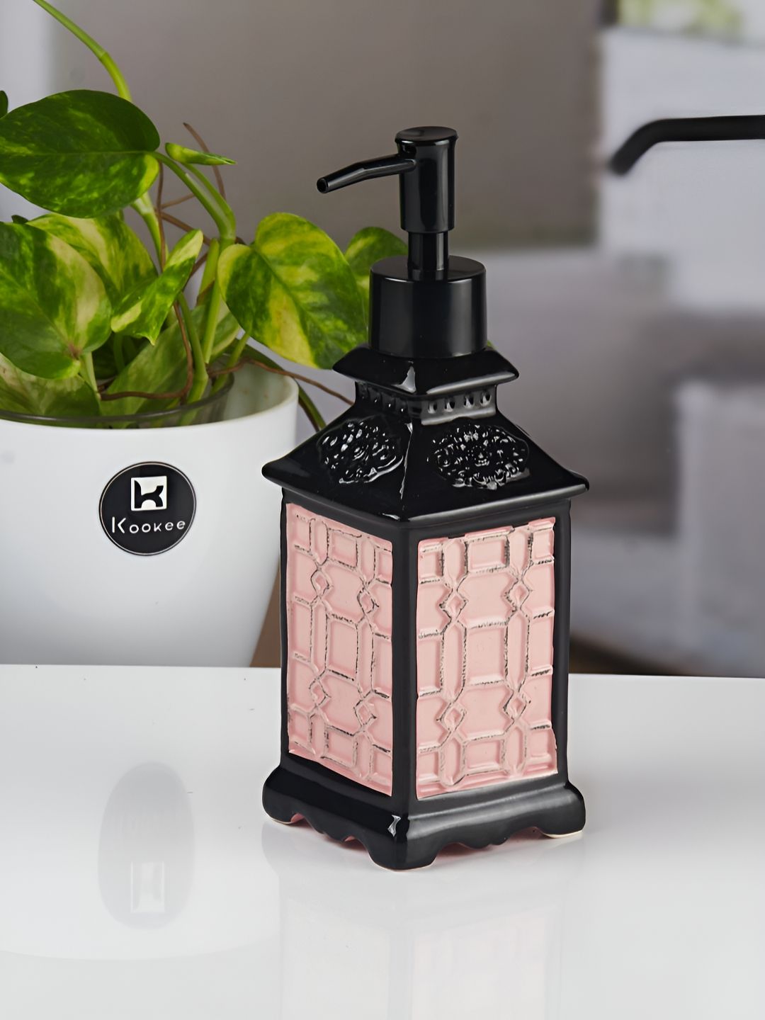 Kookee Pink Abstract Ceramic Soap Dispenser