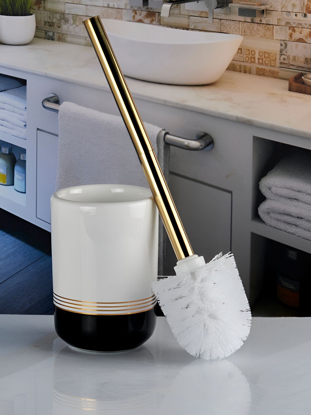 Kookee Multicoloured Abstract Ceramic Toilet Brush Holder