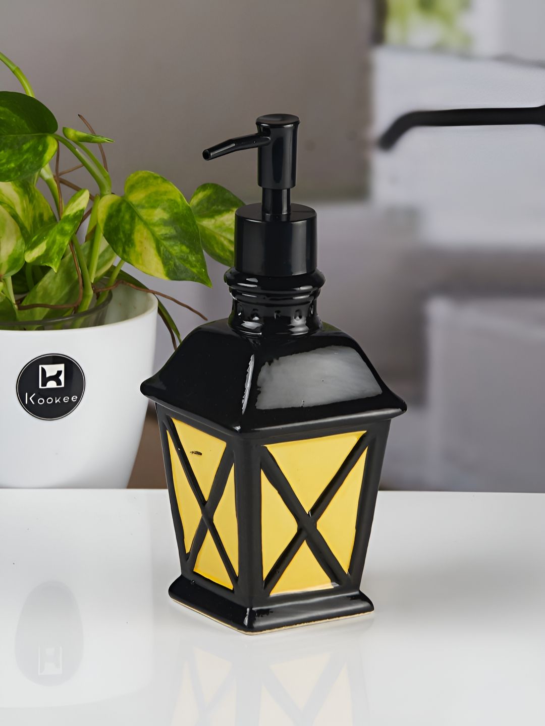 Kookee Yellow Abstract Ceramic Soap Dispenser