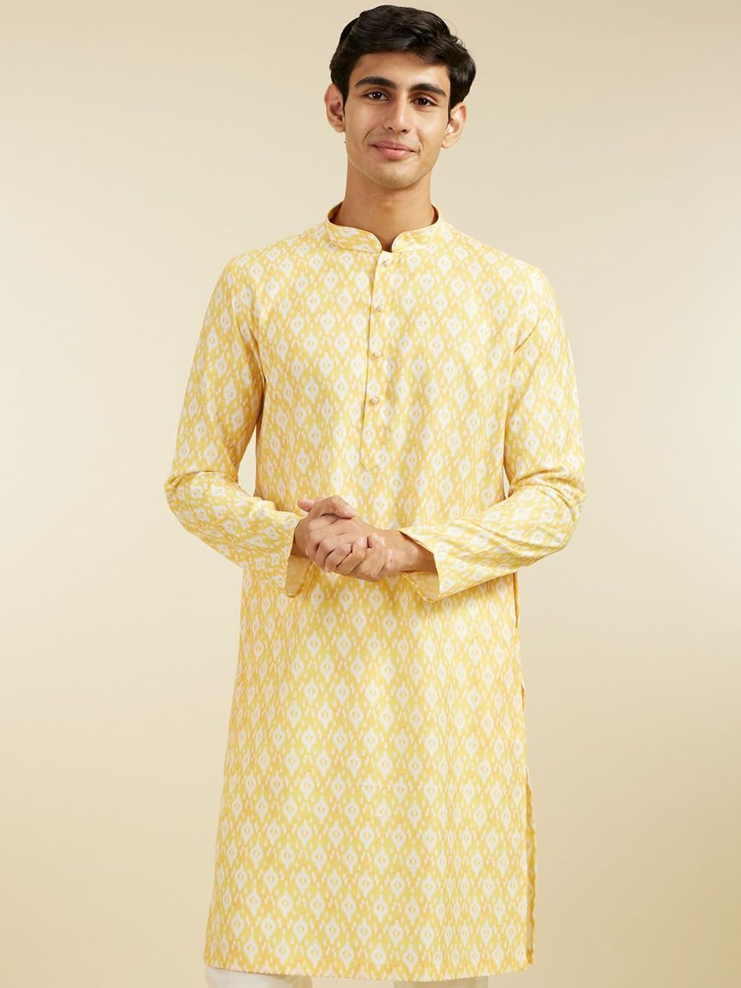 Diwas by Manyavar Geometric Printed Mandarin Collar Straight Kurta