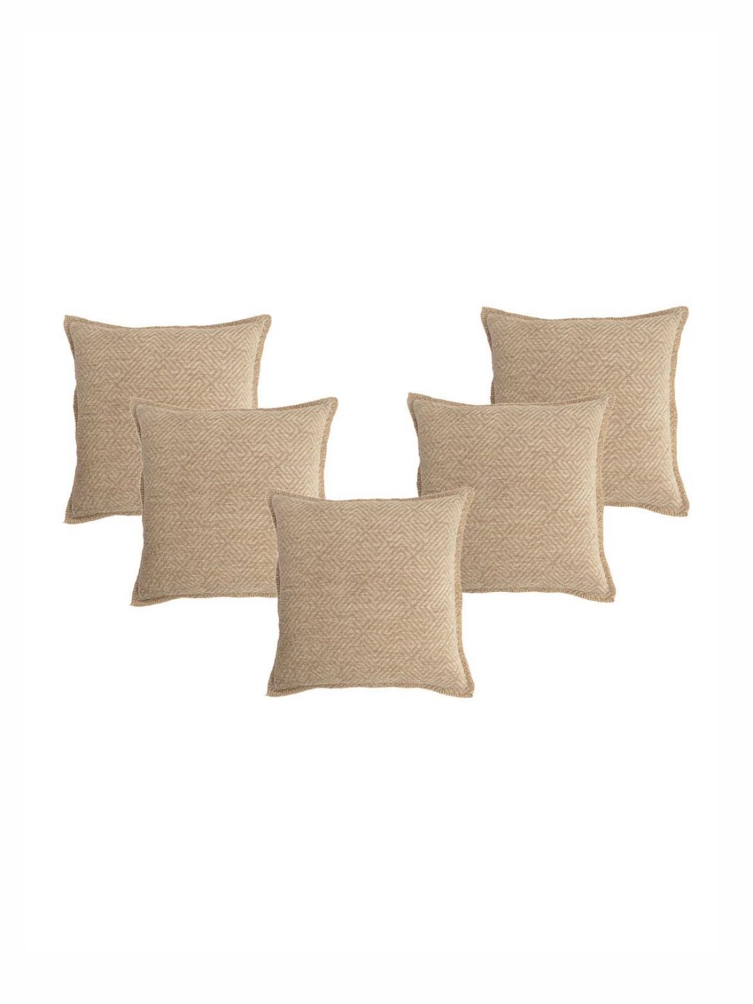 Saral Home Beige Geometric Chenille Washable 5 Pcs Textured Square Cushion Covers -16x16In