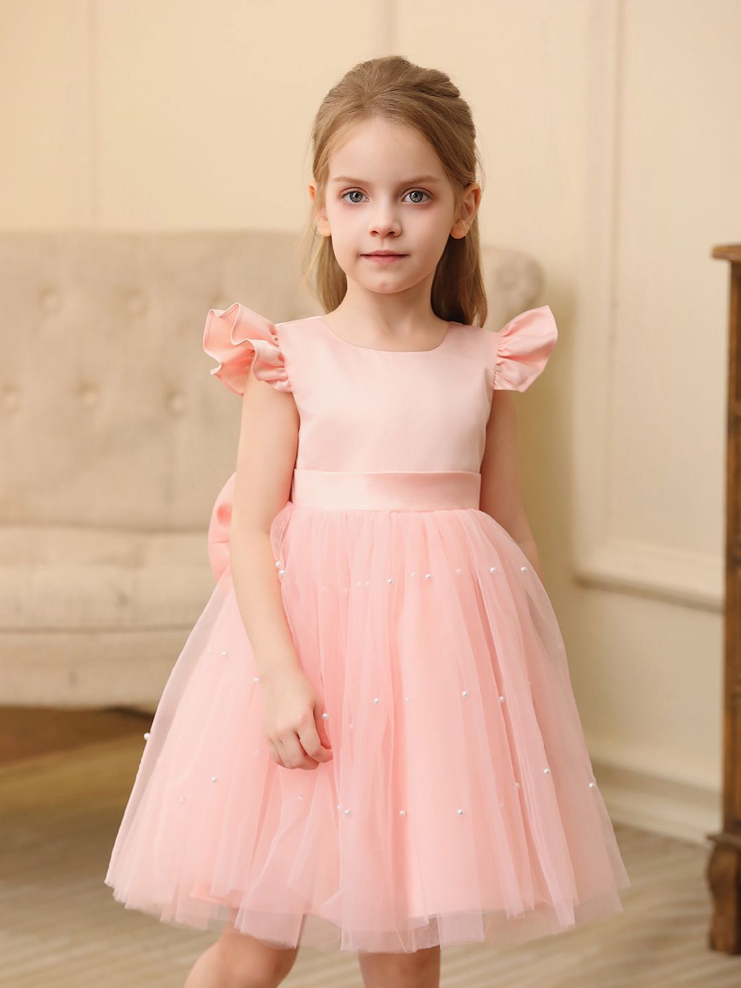 JC SPARKLE Girls Flutter Sleeve Fit & Flare Dress
