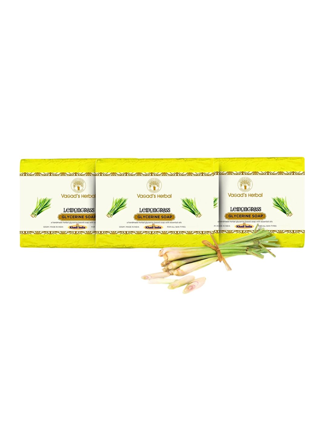 Vagads Set Of 3 Khadi India Lemongrass Soap - 375 g Each