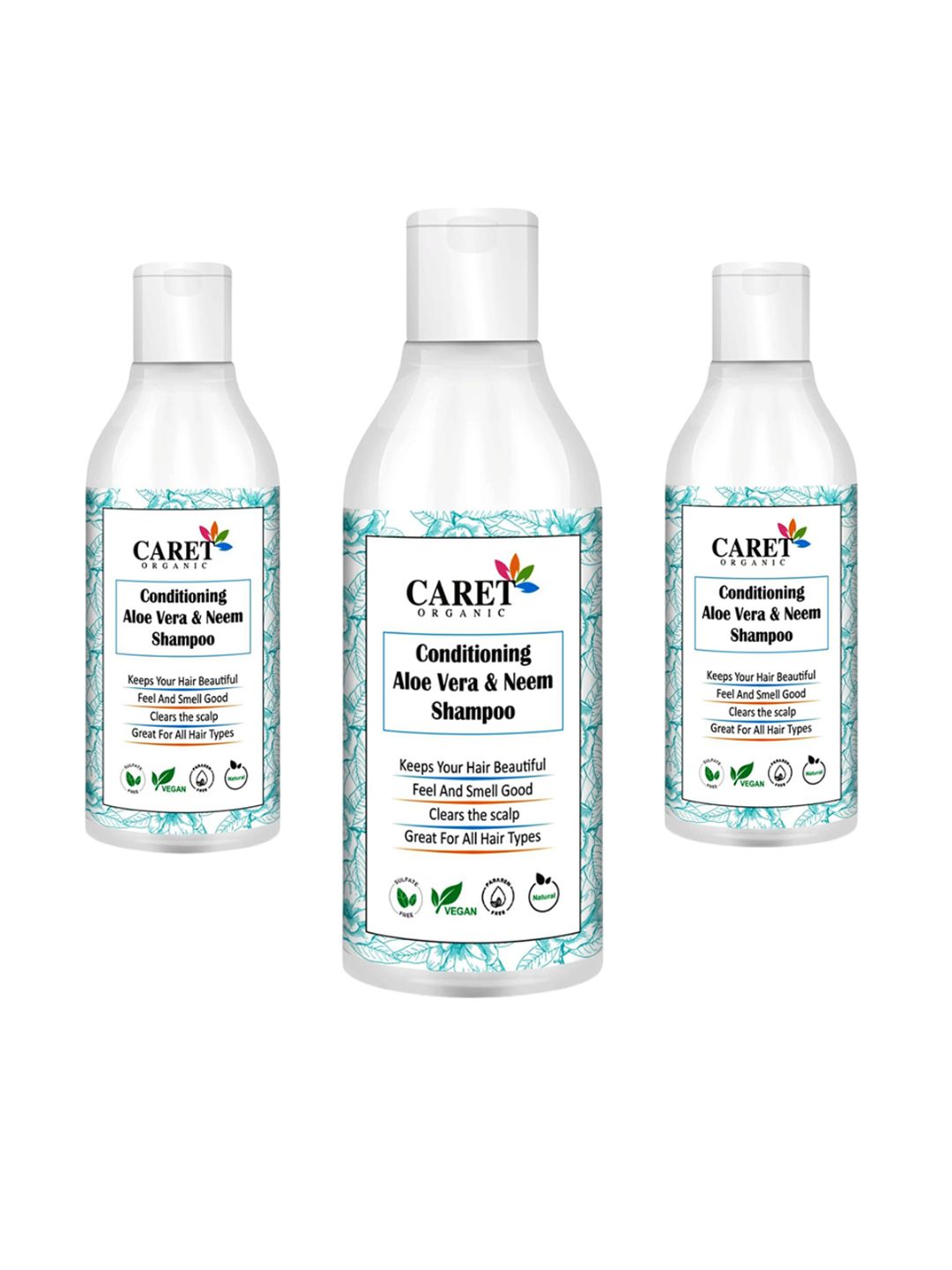 CARET ORGANIC Set Of 3 100% Natural Dandruff Control Shampoo-300ml Each