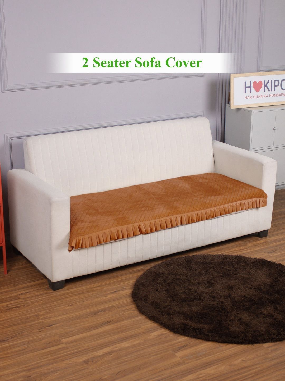 HOKIPO Frill design Holland Geometric Velvet Washable Straight 2 Seater Sofa Mat-25x47In
