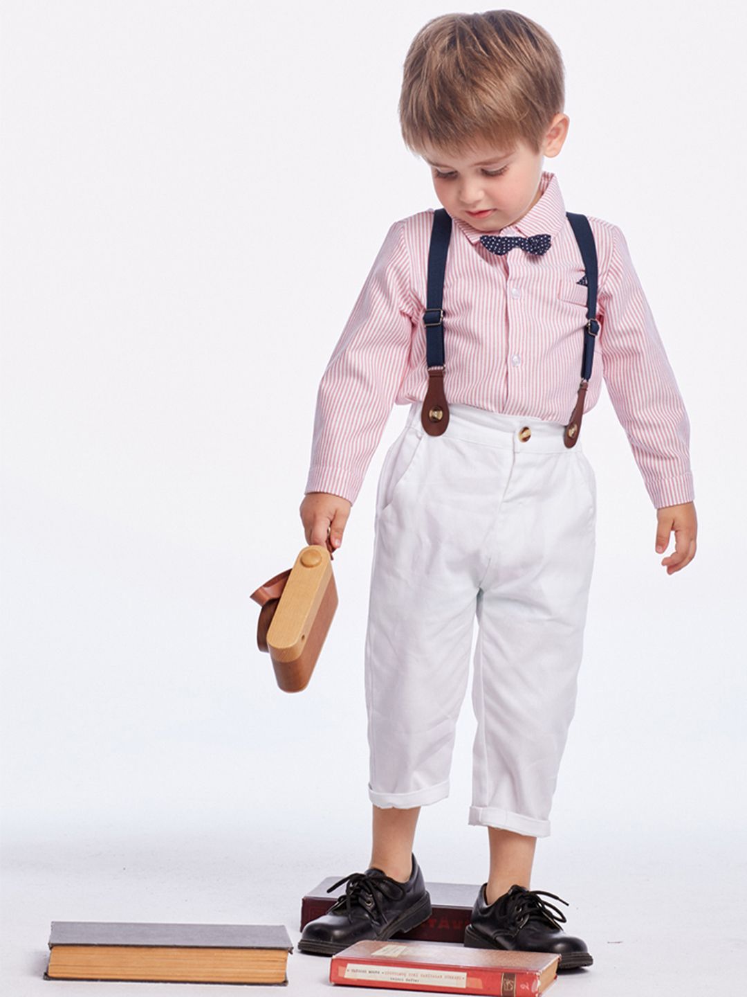 JC SPARKLE Boys Striped Shirt With Trouser & Suspenders