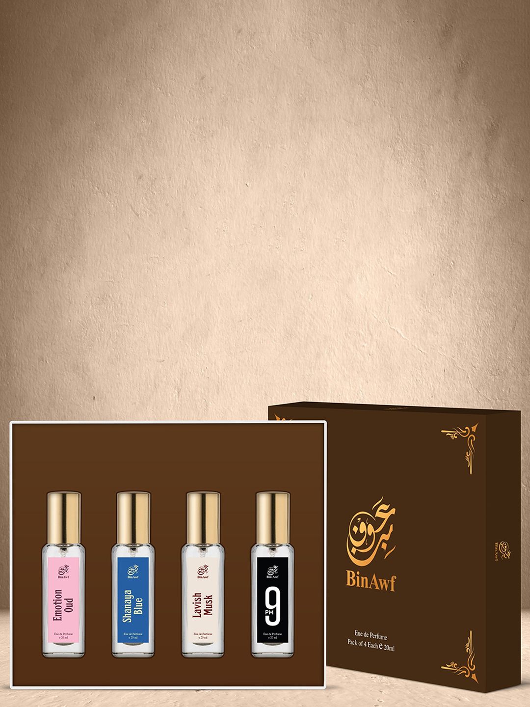 BinAwf Set Of 4 Emotion Oud, Shanaya Blue, Lavish Musk & 9Pm Eau De Parfum