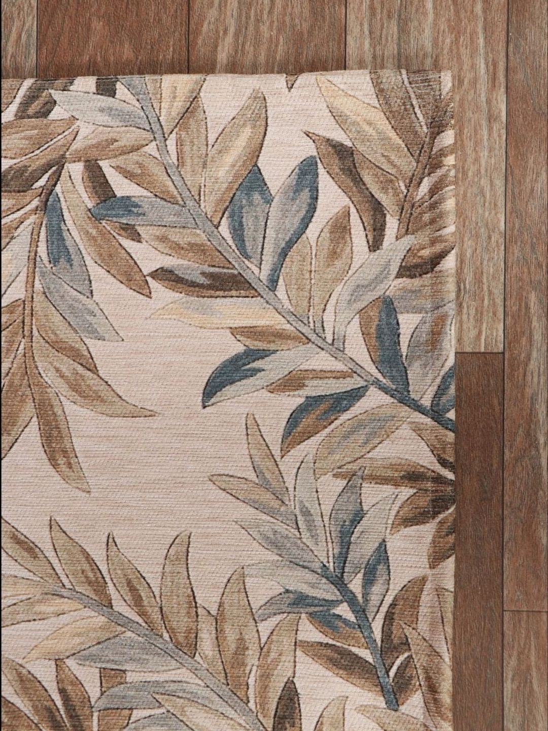 BELLA TRUE BELLA TRUE Beige & Blue Floral Pattern Anti-Skid Doormat