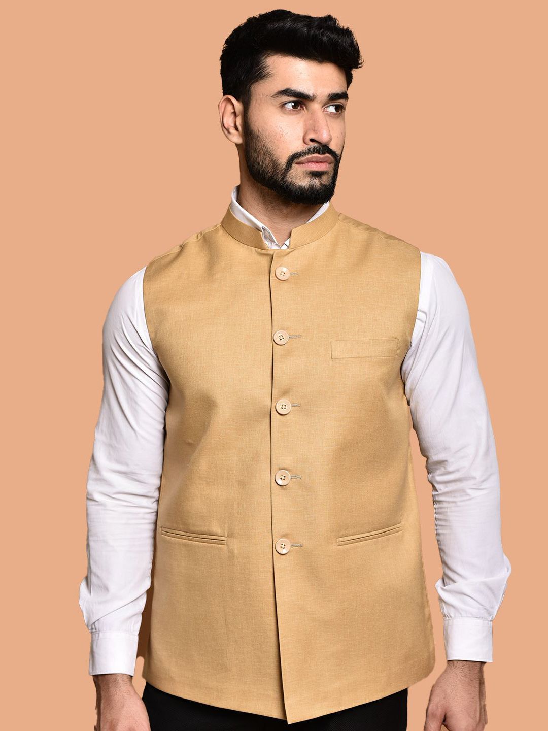 PRINTCULTR Textured Woven Nehru Jacket