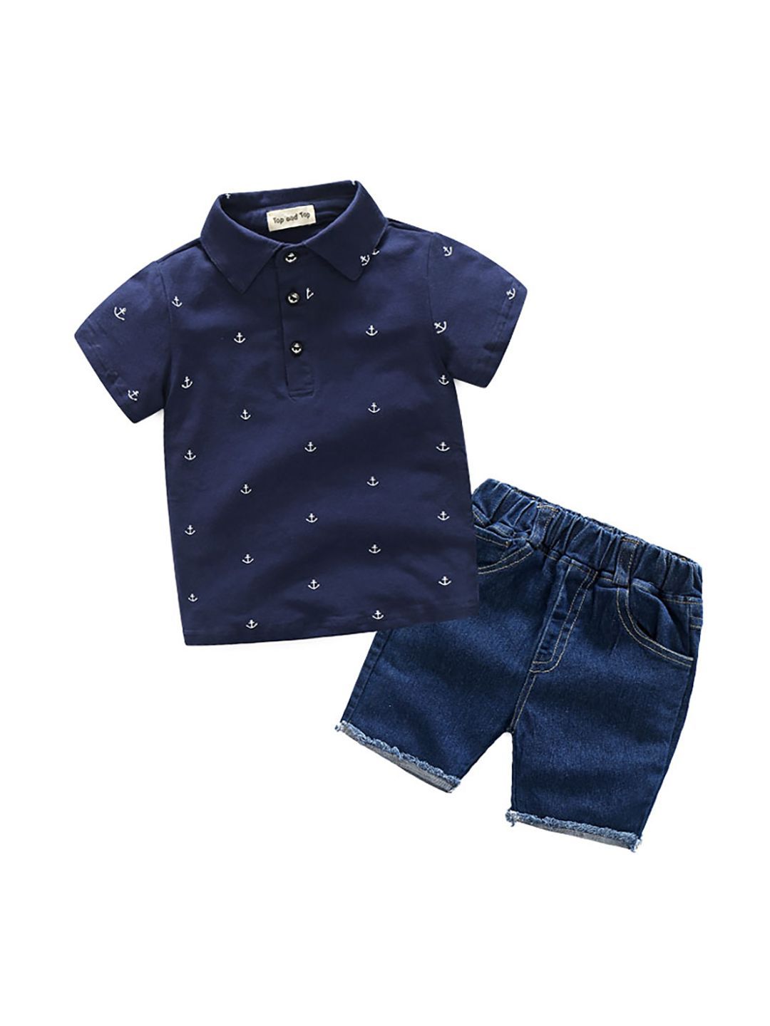 JC SPARKLE Boys Printed Polo Collar T-shirt With Shorts