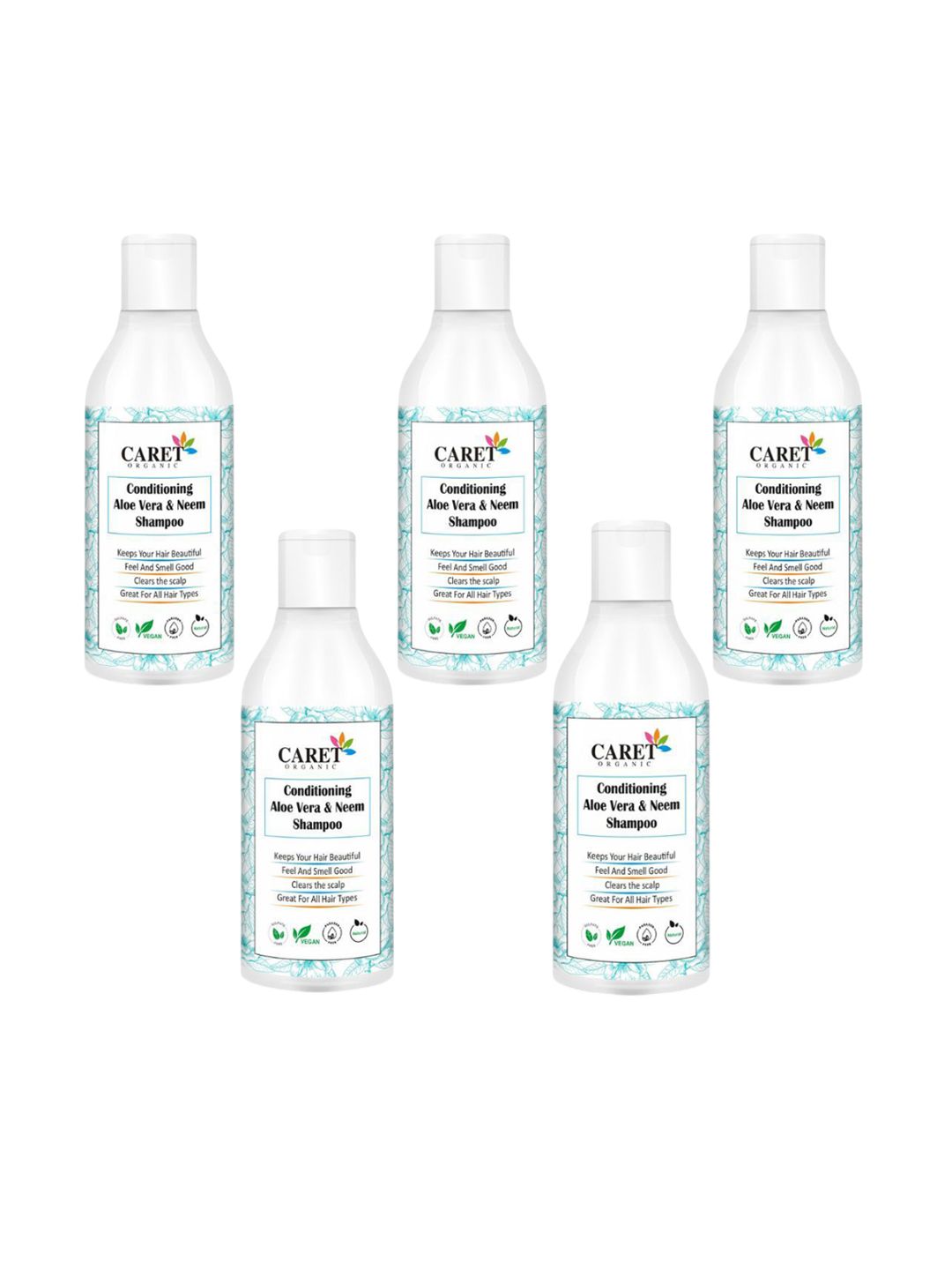 CARET ORGANIC Set Of 5 Aloevera & Neem Shampoo-300ml Each