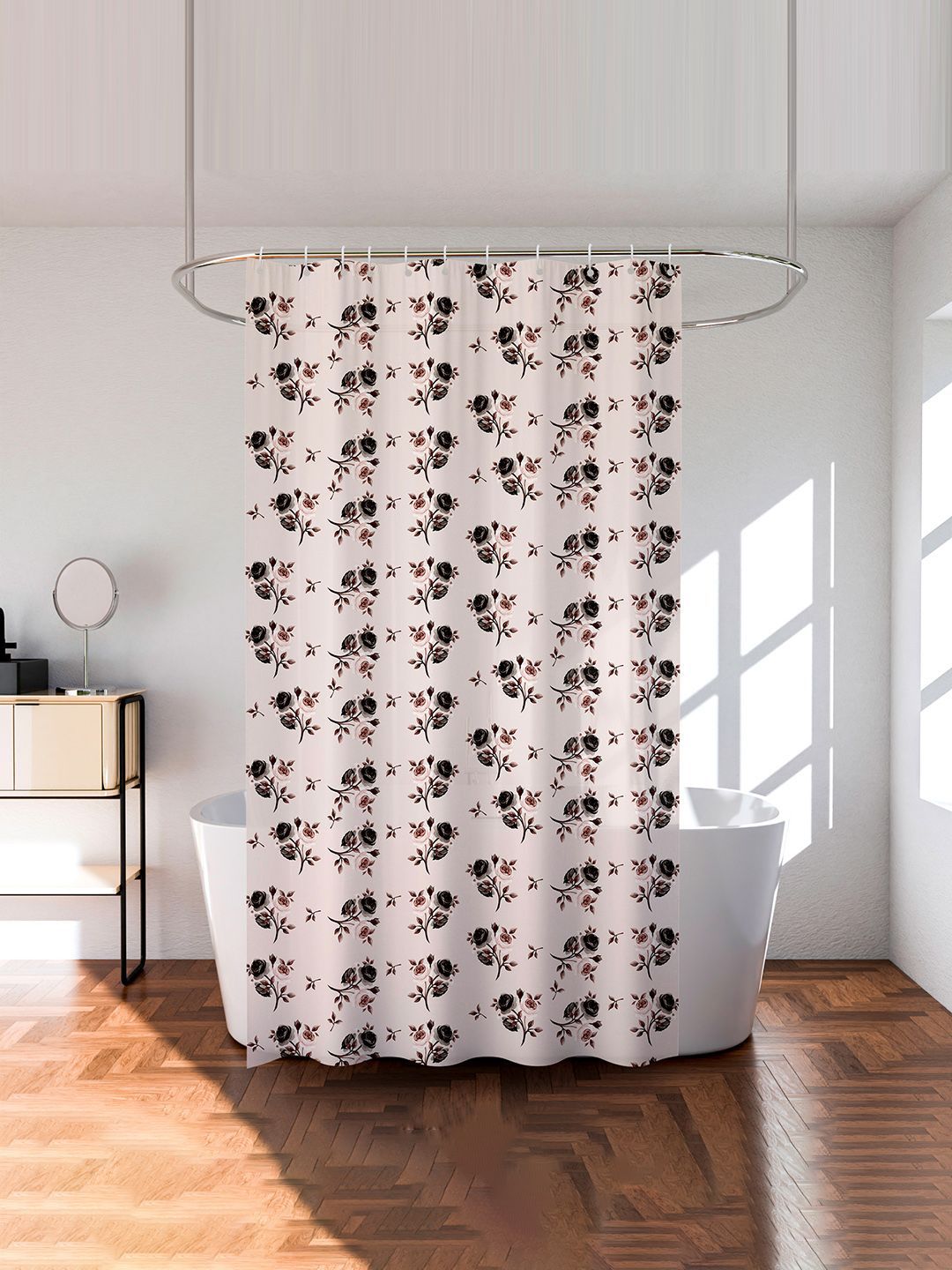Kuber Industries Grey & Black Printed Waterproof Shower Curtains