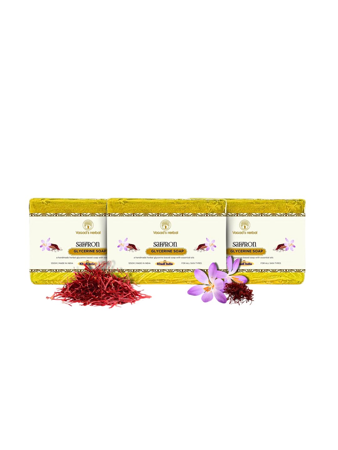 Vagads Set Of 3 Khadi India Saffron Soap - 375 g Each