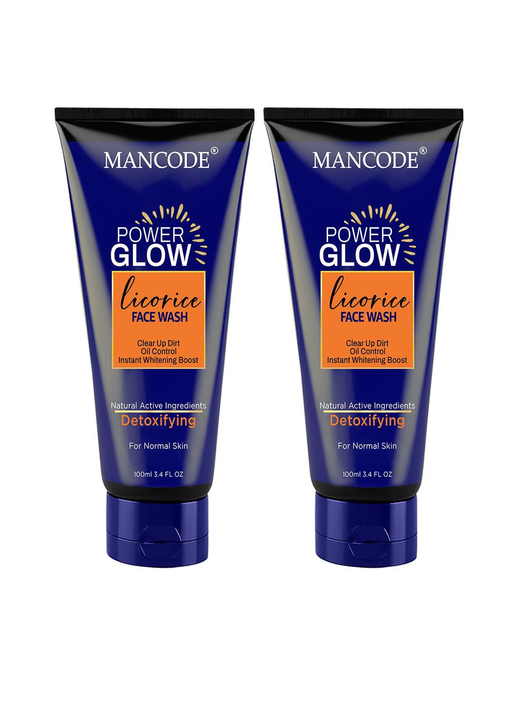 MANCODE Set Of 2 Power Glow Licorice Face Wash For Oil Control & Instant Glow- 100ml Each