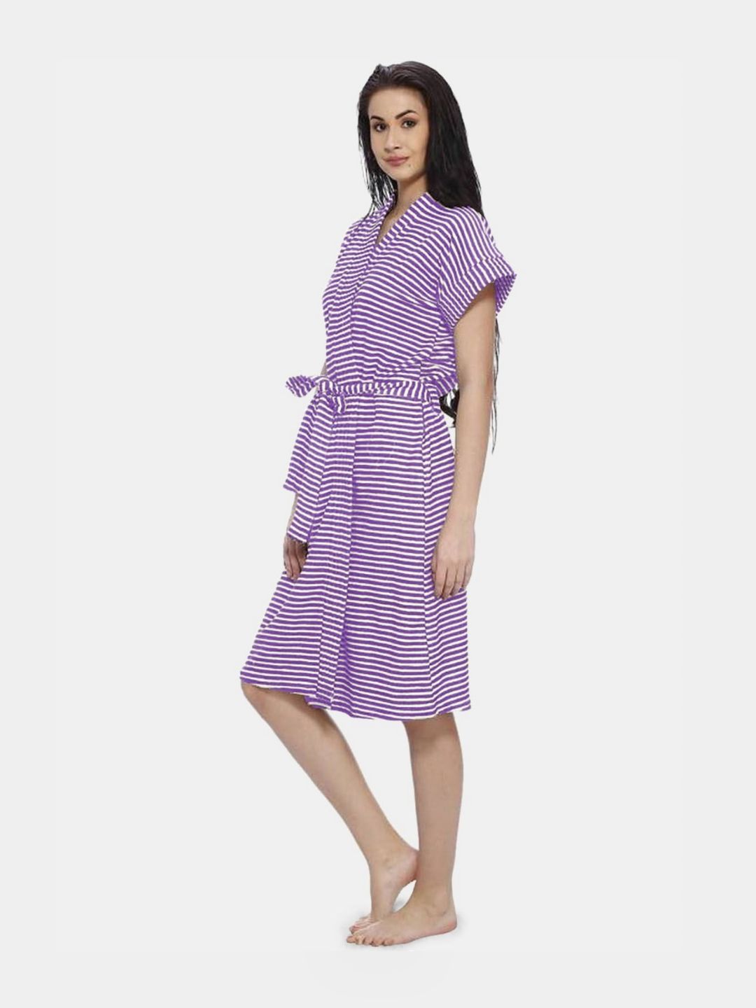 FILMAX ORIGINALS Violet & White Terry Striped Bath Robe